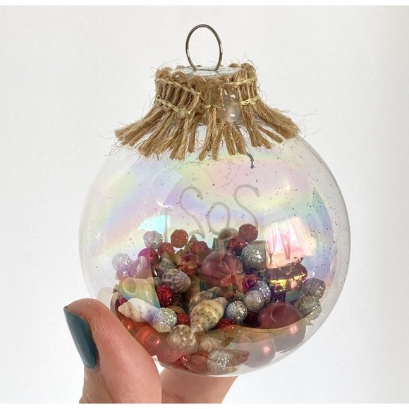 2021 Beach Theme Christmas Ornament Rainbow Shimmer Ball Shells Starfish - Picture 3 of 6